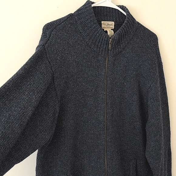 L.L. Bean Mens Medium 100% Wool Zip Up Sweater Jacket Blue Preppy Outdoor Casual - Picture 5 of 7